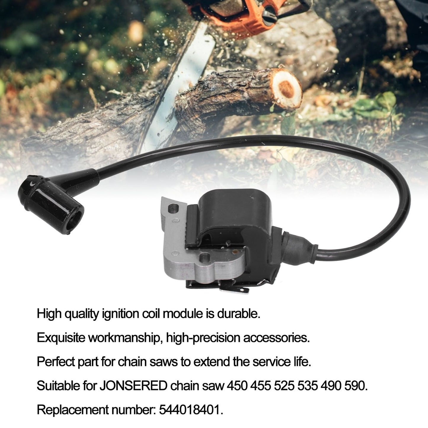 Ignition Coil Module with Spark Plug Suitable for JONSERED Chain Saw 450 455 525 535 490 590 V1294-YM0523-3111210405211