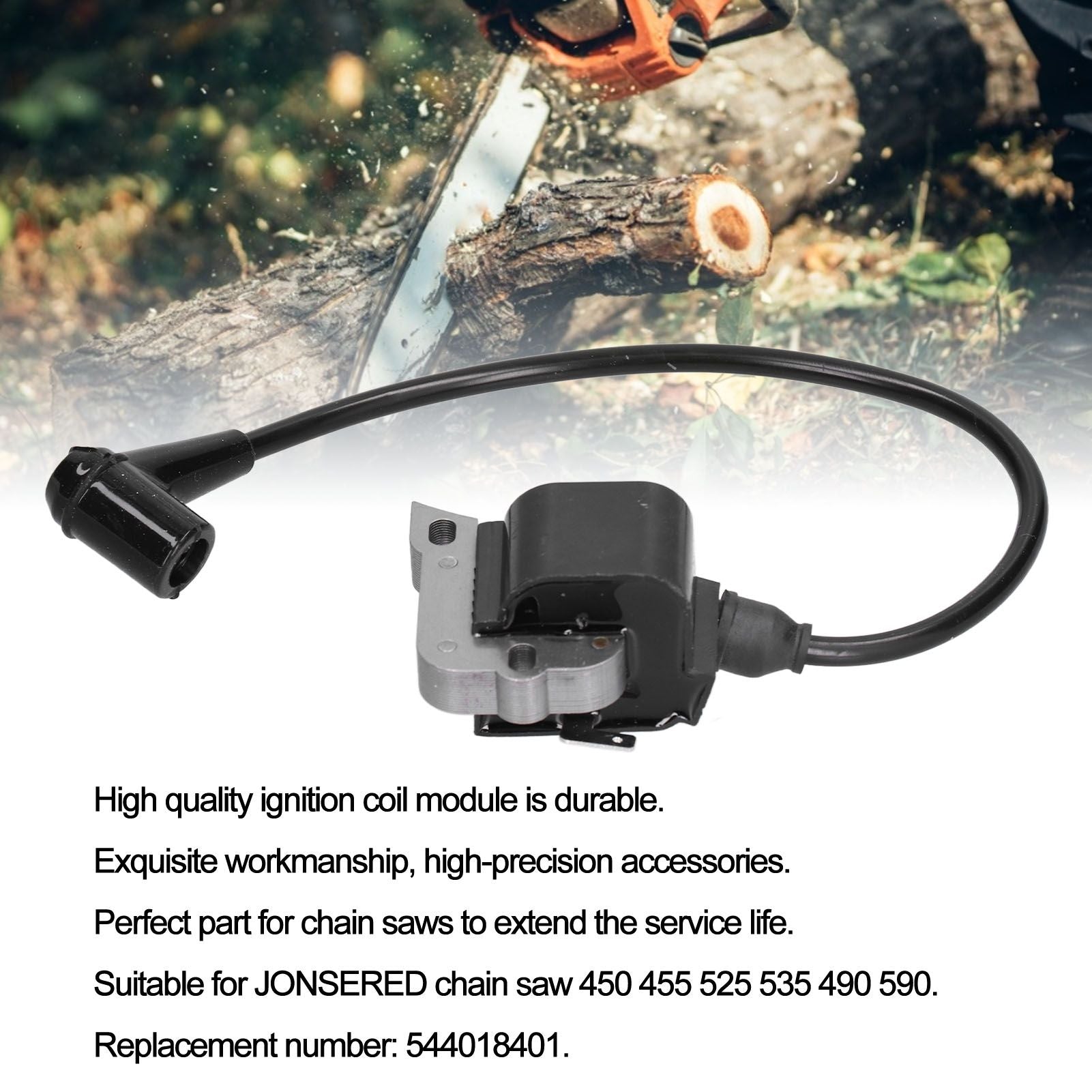 Ignition Coil Module with Spark Plug Suitable for JONSERED Chain Saw 450 455 525 535 490 590 V1294-YM0523-3111210405211