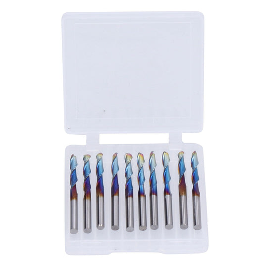 10Pcs Router Bits Tungsten Steel Spiral Flute Milling Cutter Tool with Plating Blue for Wood PVC Nylon V1294-YM0523-3111210412511