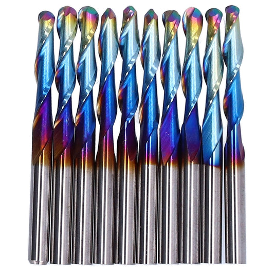10Pcs Router Bits Tungsten Steel Spiral Flute Milling Cutter Tool with Plating Blue for Wood PVC Nylon V1294-YM0523-3111210412511