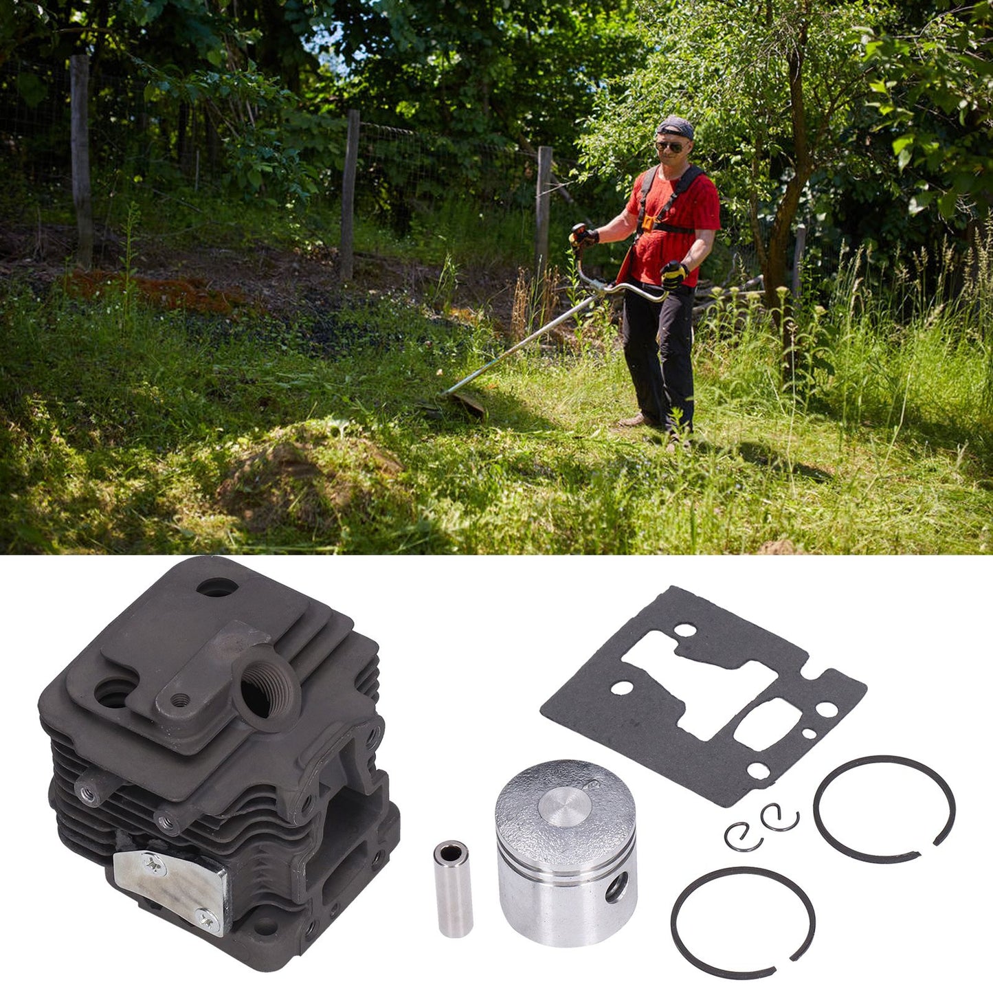 32mm Cylinder Piston Kit Garden Brush Cutter Cylinder Piston Assembly with Gasket for TJ23 V1294-YM0523-3111210414511