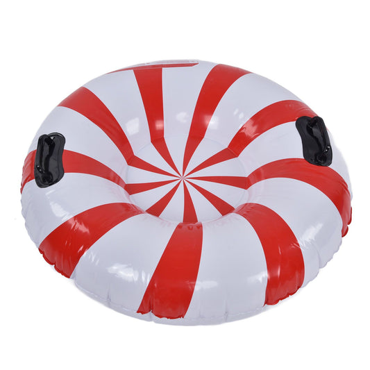 Round Winter Snow Tube Adult PVC Inflatable Skiing Ring with 2 Handles for Outdoor Snowboarding Red White V1294-YM0523-3111210415211