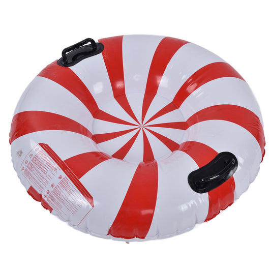 Round Winter Snow Tube Adult PVC Inflatable Skiing Ring with 2 Handles for Outdoor Snowboarding Red White V1294-YM0523-3111210415211