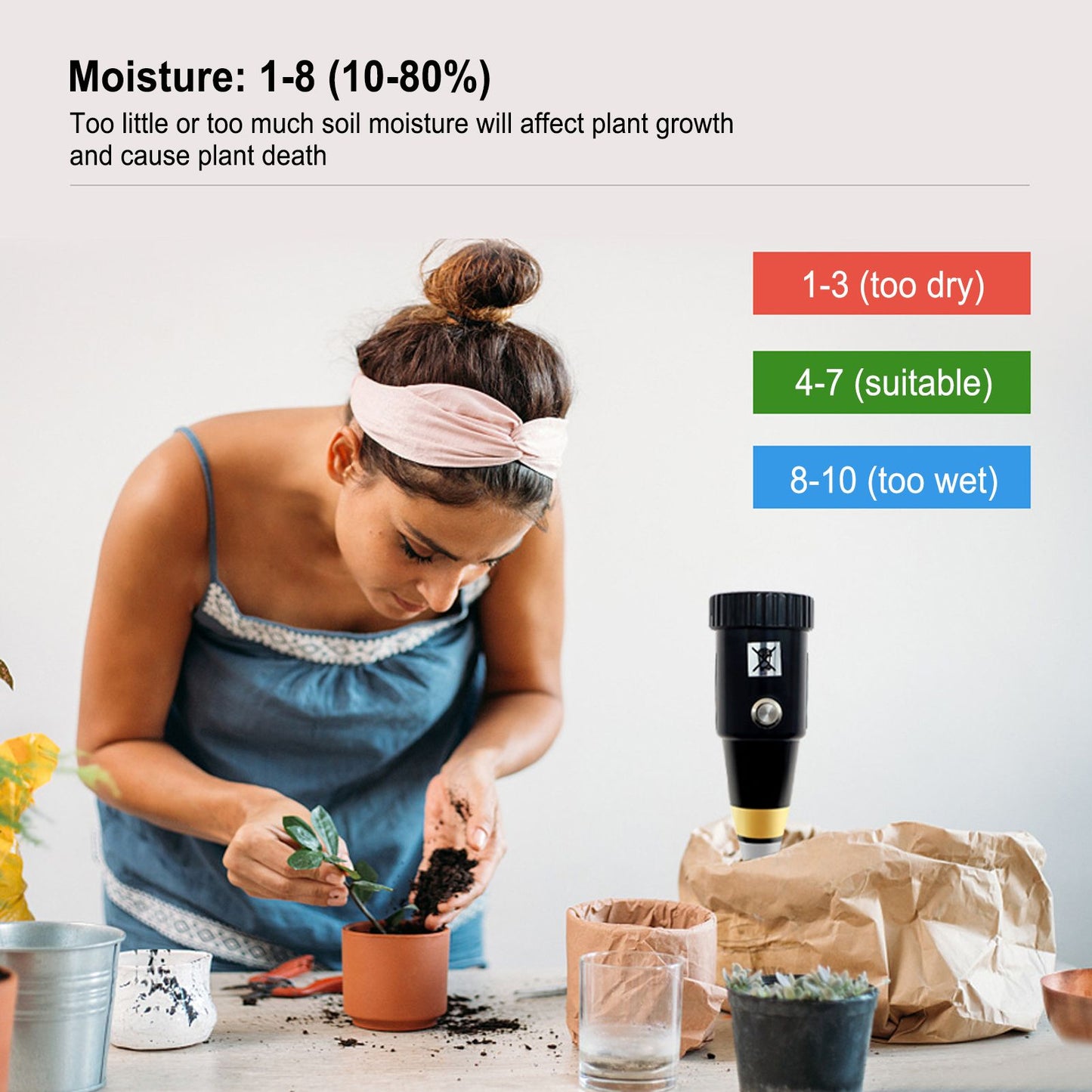 Soil PH Moisture Meter High Accuracy Needle Type 2 In 1 Soil Tester with 3 to 8 PH Range 1 to 8 Moisture Range V1294-YM0523-3111210416311