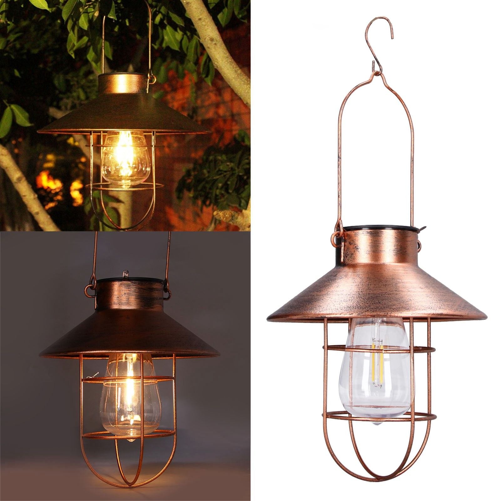 Solar Hanging Light Decorative Iron Frame LED Outdoor Retro Lantern for Garden Yard Porch V1294-YM0523-3111210487311