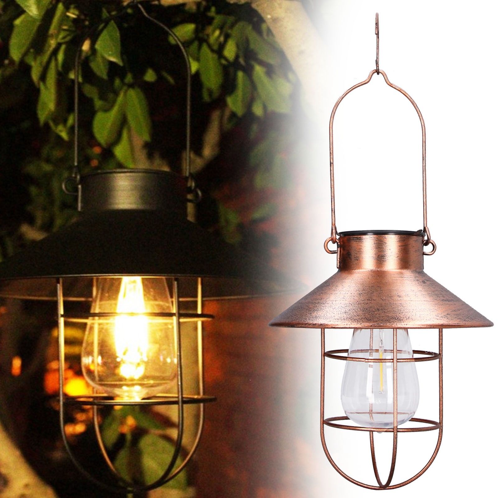 Solar Hanging Light Decorative Iron Frame LED Outdoor Retro Lantern for Garden Yard Porch V1294-YM0523-3111210487311