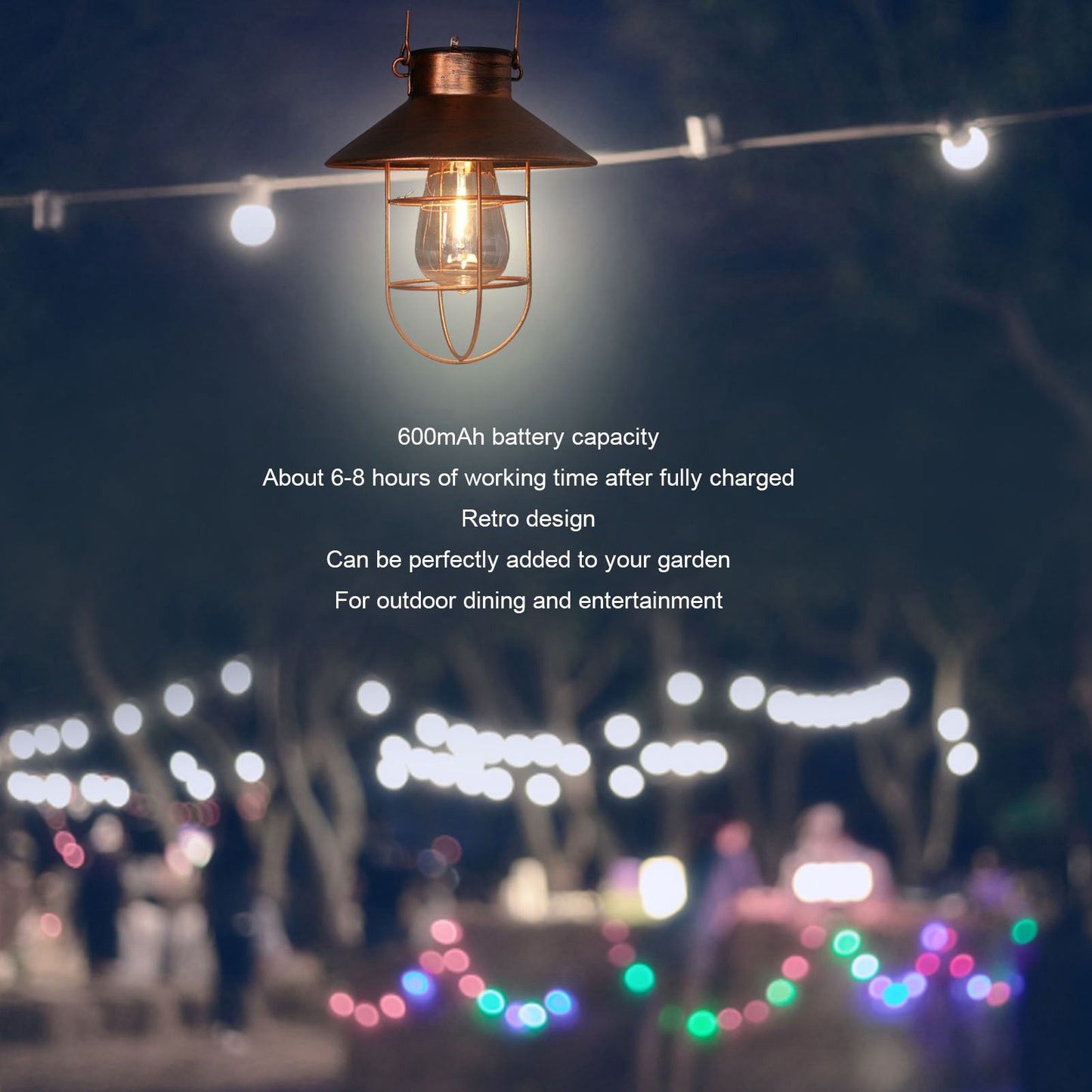 Solar Hanging Light Decorative Iron Frame LED Outdoor Retro Lantern for Garden Yard Porch V1294-YM0523-3111210487311