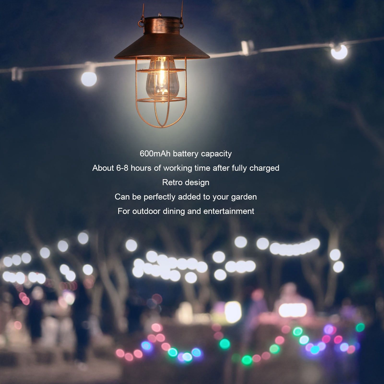 Solar Hanging Light Decorative Iron Frame LED Outdoor Retro Lantern for Garden Yard Porch V1294-YM0523-3111210487311