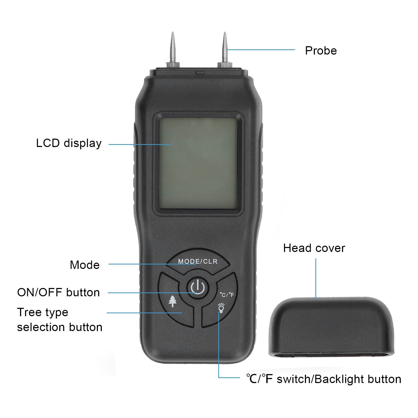 Wood Moisture Meter Large LCD Easy Operation ATC Function Wide Application Stable Accurate Durable Water V1294-YM0523-3111210502111