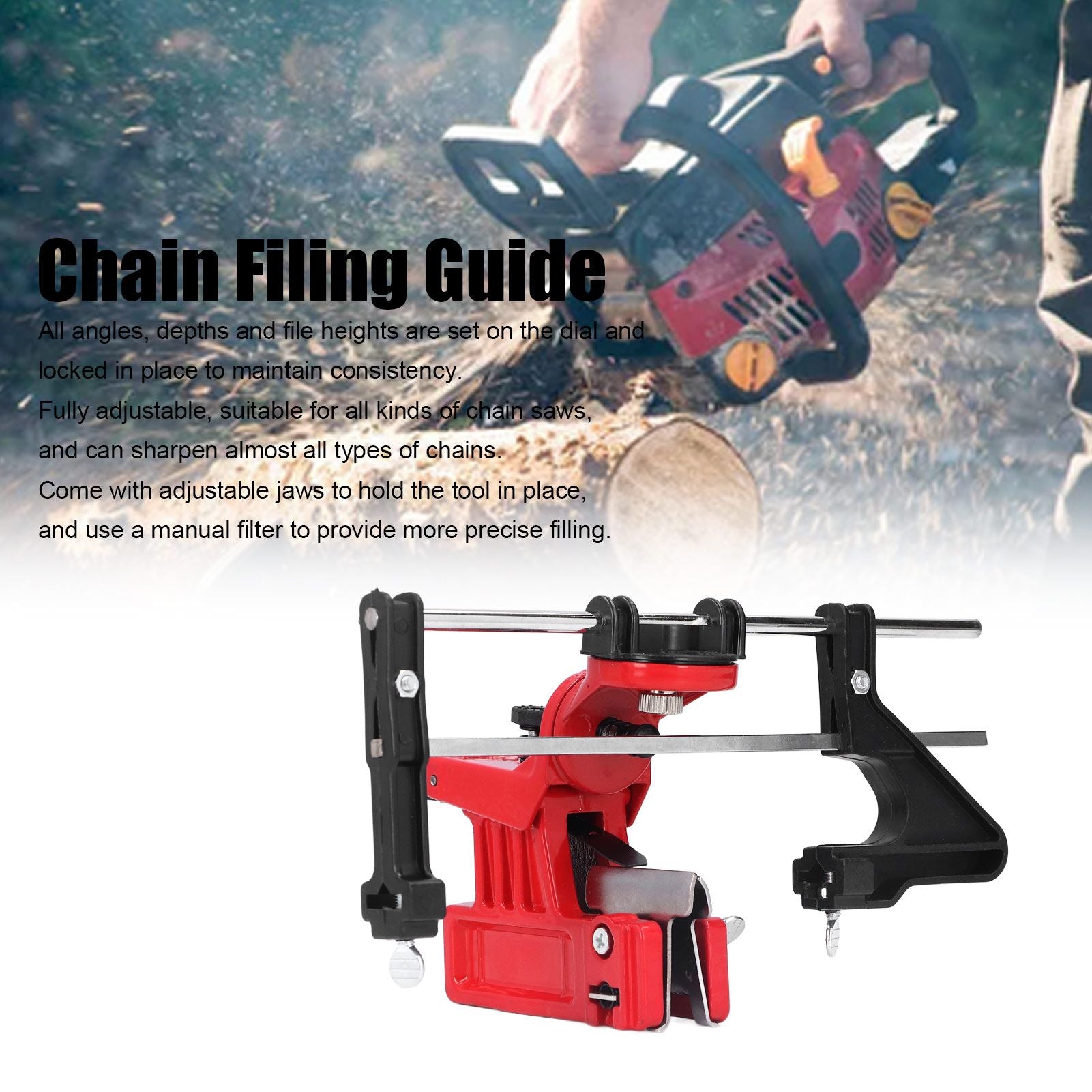 Chain Sharpener Sharpening Stone Guide Bracket Adjustable Steel Red Rustproof for Home V1294-YM0523-3111210503211