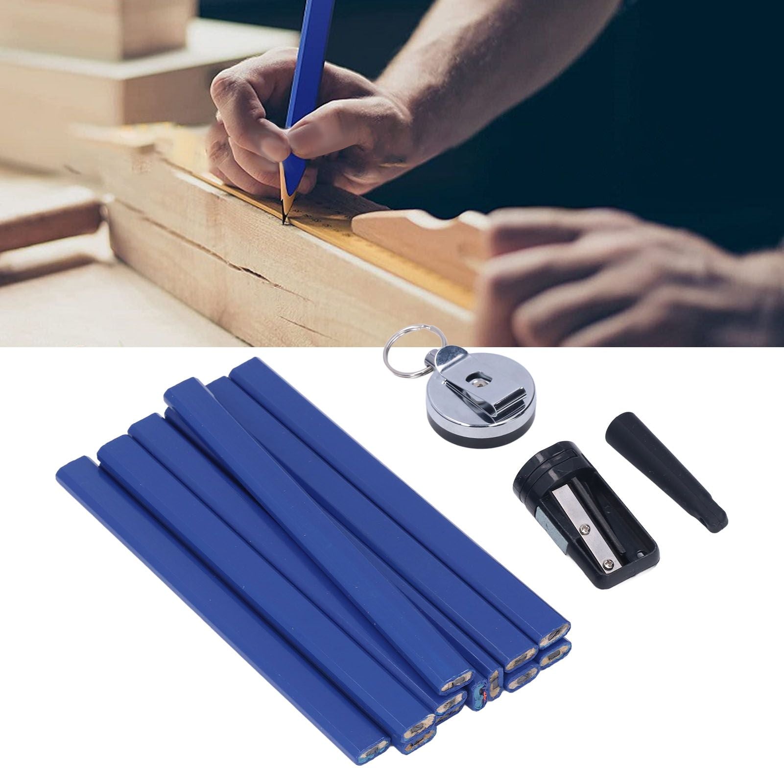 7in Carpenter Pencil Set with Sharpener Flat Octagonal Woodworking Pencil Wood Marking Pencil for Carpentry V1294-YM0523-3111210503511
