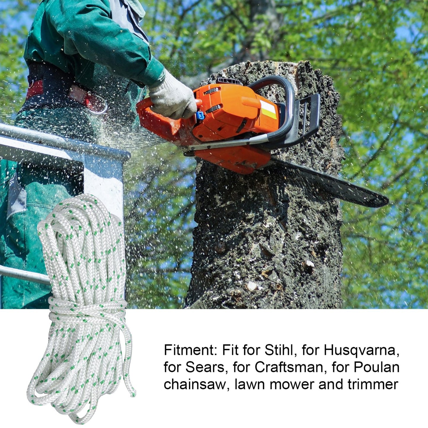 4.5mmx10m Recoil Starter Rope Nylon Garden Chainsaw Starter Pull Cord for Husqvarna Lawn Mower V1294-YM0523-3111210508311