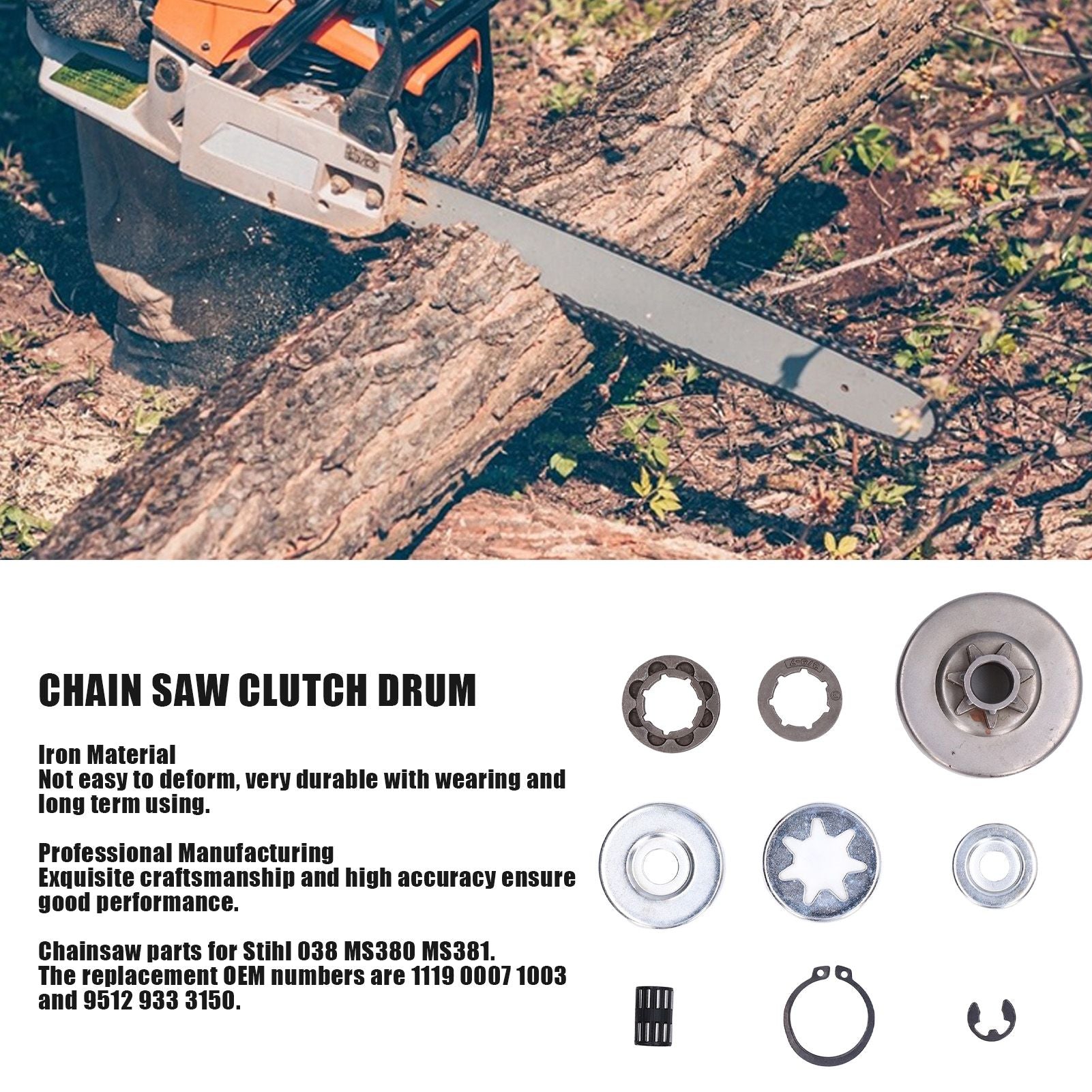 9Pcs Chainsaw Clutch Drum Needle Roller Bearing Kit for Stihl 038 MS380 1119 0007 1003 V1294-YM0523-3111210511411