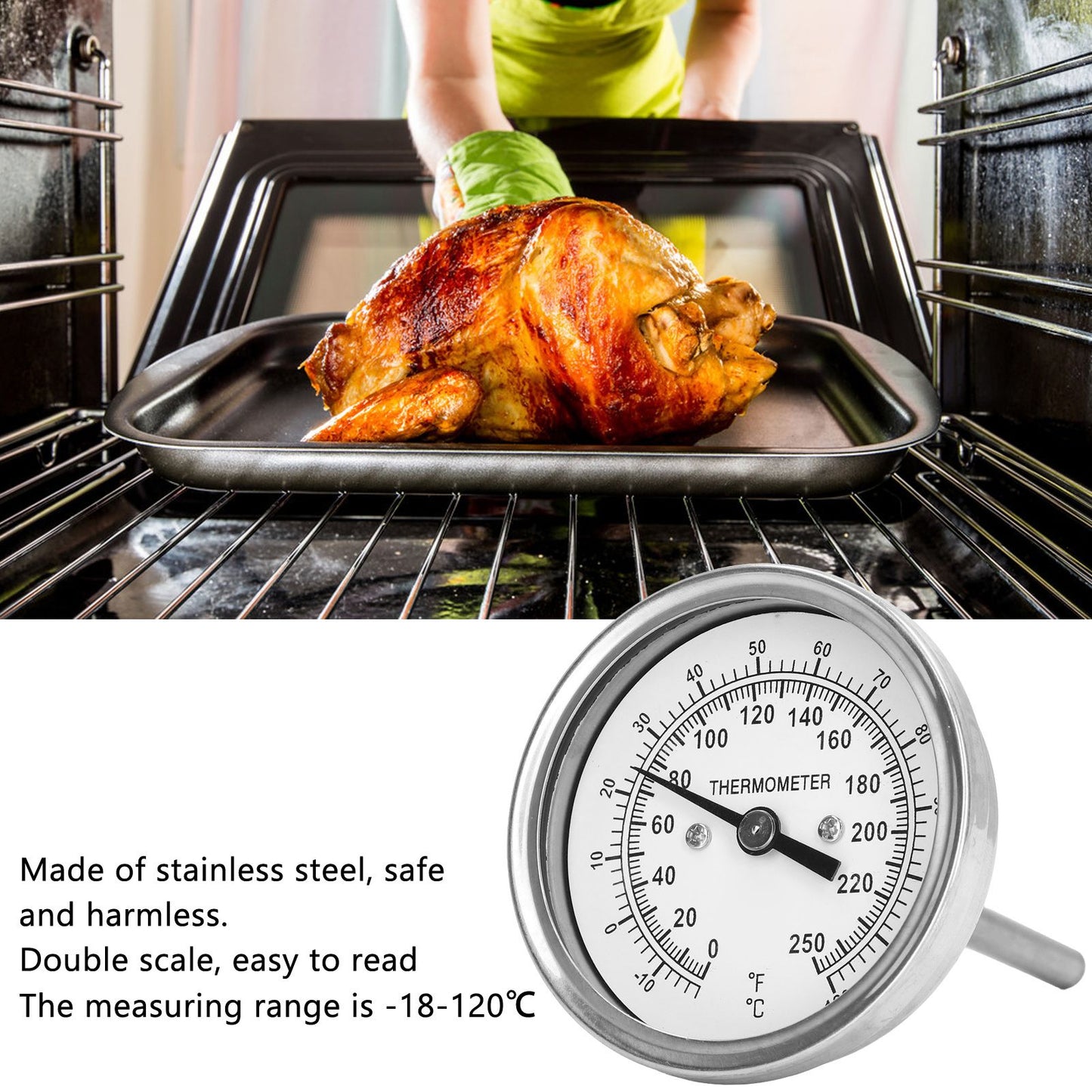 -18-120 degrees C Dial Thermometer Barbecue Oven Bimetallic Thermometer Pointer Type Temperature Gauge V1294-YM0523-3111220000811