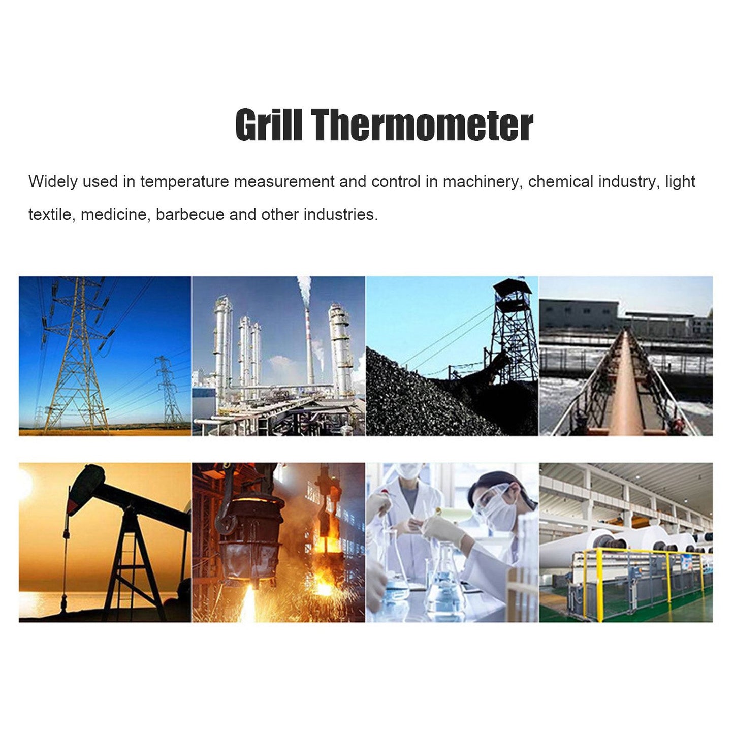 Grill Thermometer Stainless Steel Bimetallic High Accuracy 100-475 degrees F Easy Assembly Wide Application V1294-YM0523-3111220001311