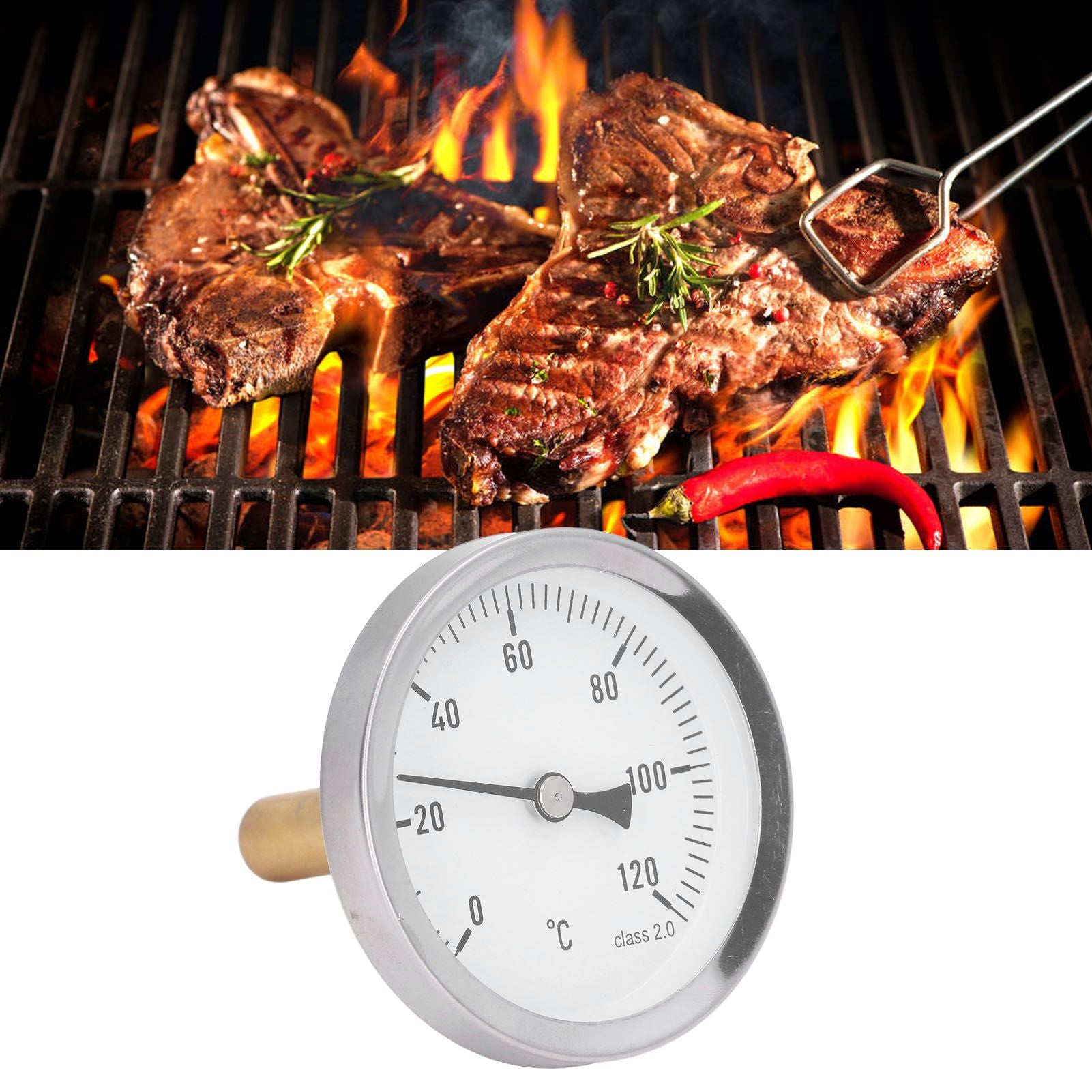 63mm Dial Thermometer Barbecue Pointer Type Thermometer 0-120 degrees C Bimetallic Temperature Gauge for V1294-YM0523-3111220001611