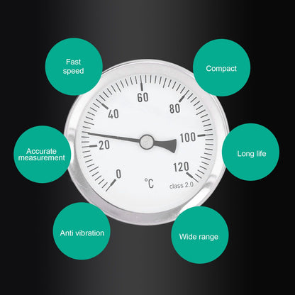 63mm Dial Thermometer Barbecue Pointer Type Thermometer 0-120 degrees C Bimetallic Temperature Gauge for V1294-YM0523-3111220001611