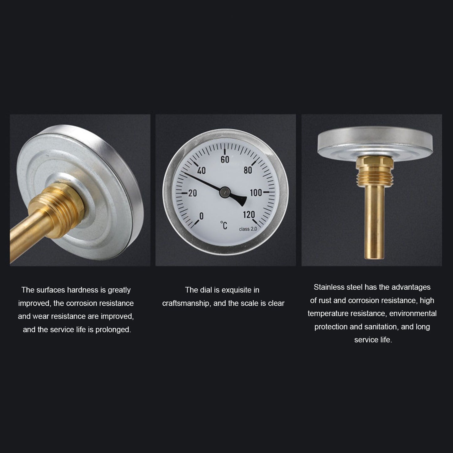 63mm Dial Thermometer Barbecue Pointer Type Thermometer 0-120 degrees C Bimetallic Temperature Gauge for V1294-YM0523-3111220001611