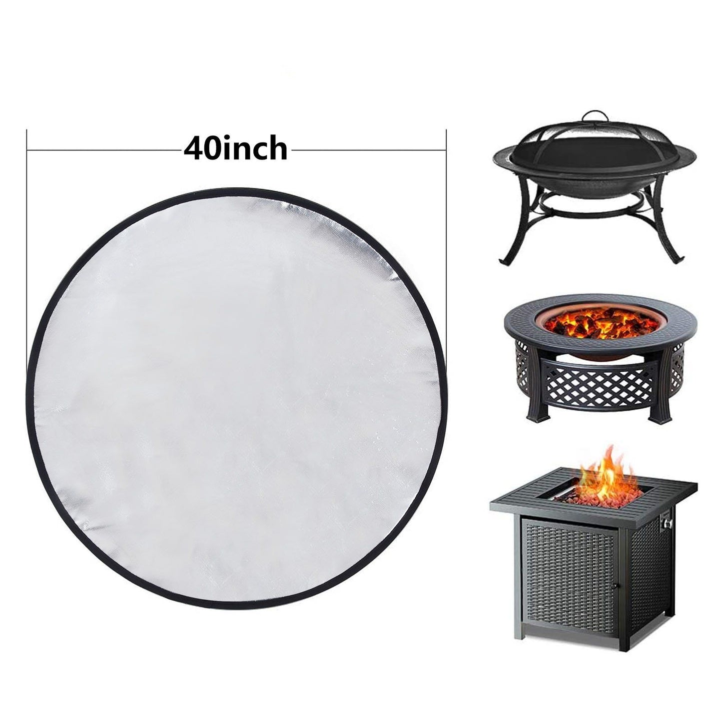 Fire Pit Mat Heat Resistant Grill Deck Protector Double Sided Round Lawn Mat for Outdoor Camping101.5cm / 40in V1294-YM0523-3111220001913