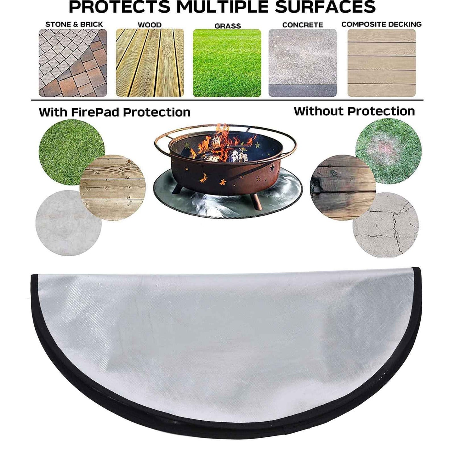 Fire Pit Mat Heat Resistant Grill Deck Protector Double Sided Round Lawn Mat for Outdoor Camping101.5cm / 40in V1294-YM0523-3111220001913