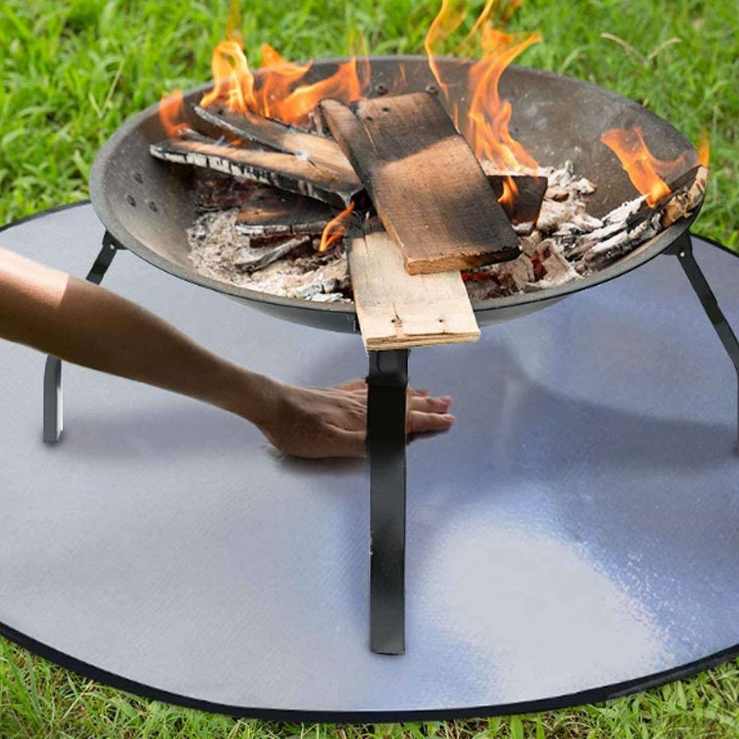Fire Pit Mat Heat Resistant Grill Deck Protector Double Sided Round Lawn Mat for Outdoor Camping101.5cm / 40in V1294-YM0523-3111220001913