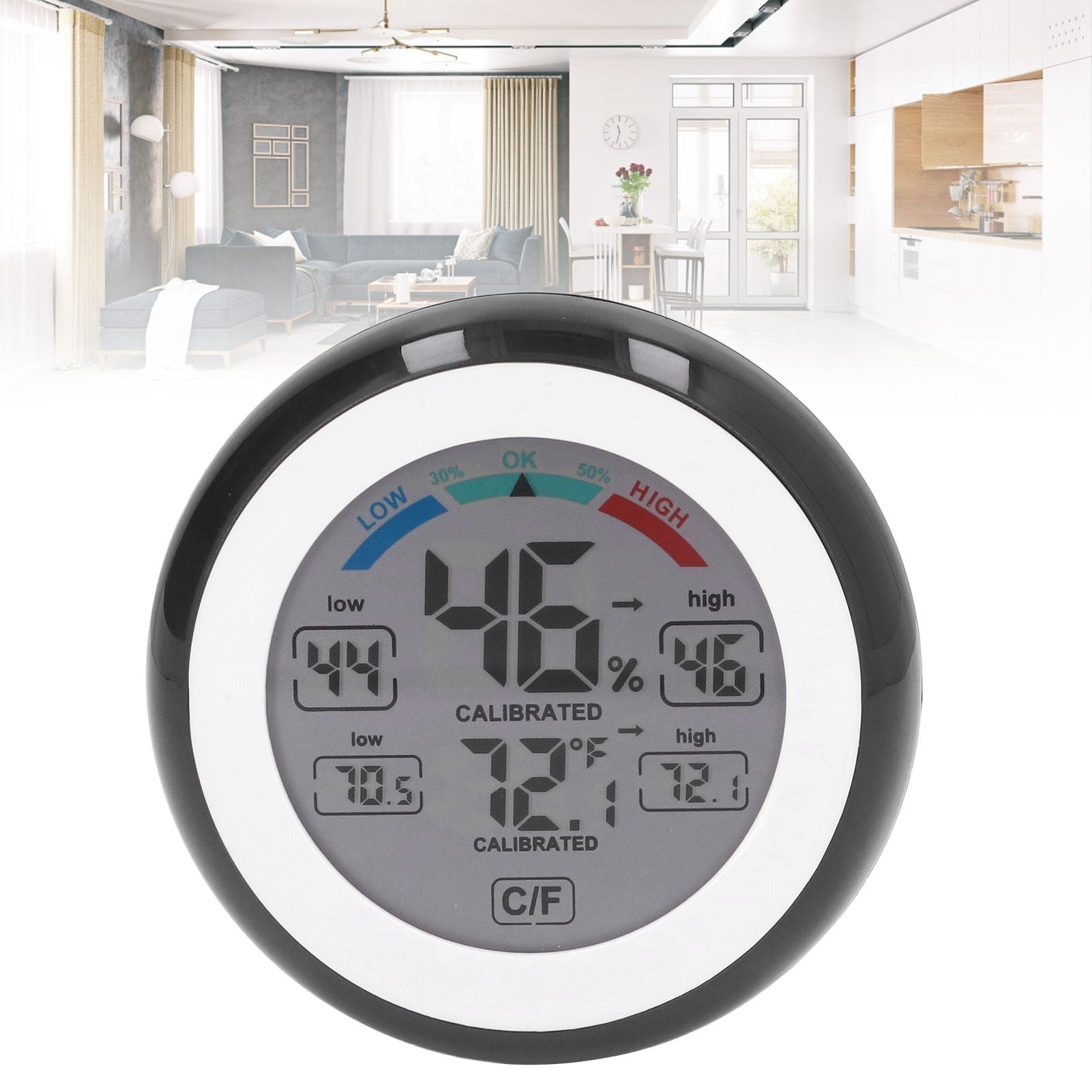Indoor Outdoor Thermometer Hygrometer Round Touch Screen Wireless Electronic Temperature Humidity Meter with V1294-YM0523-3111220005611
