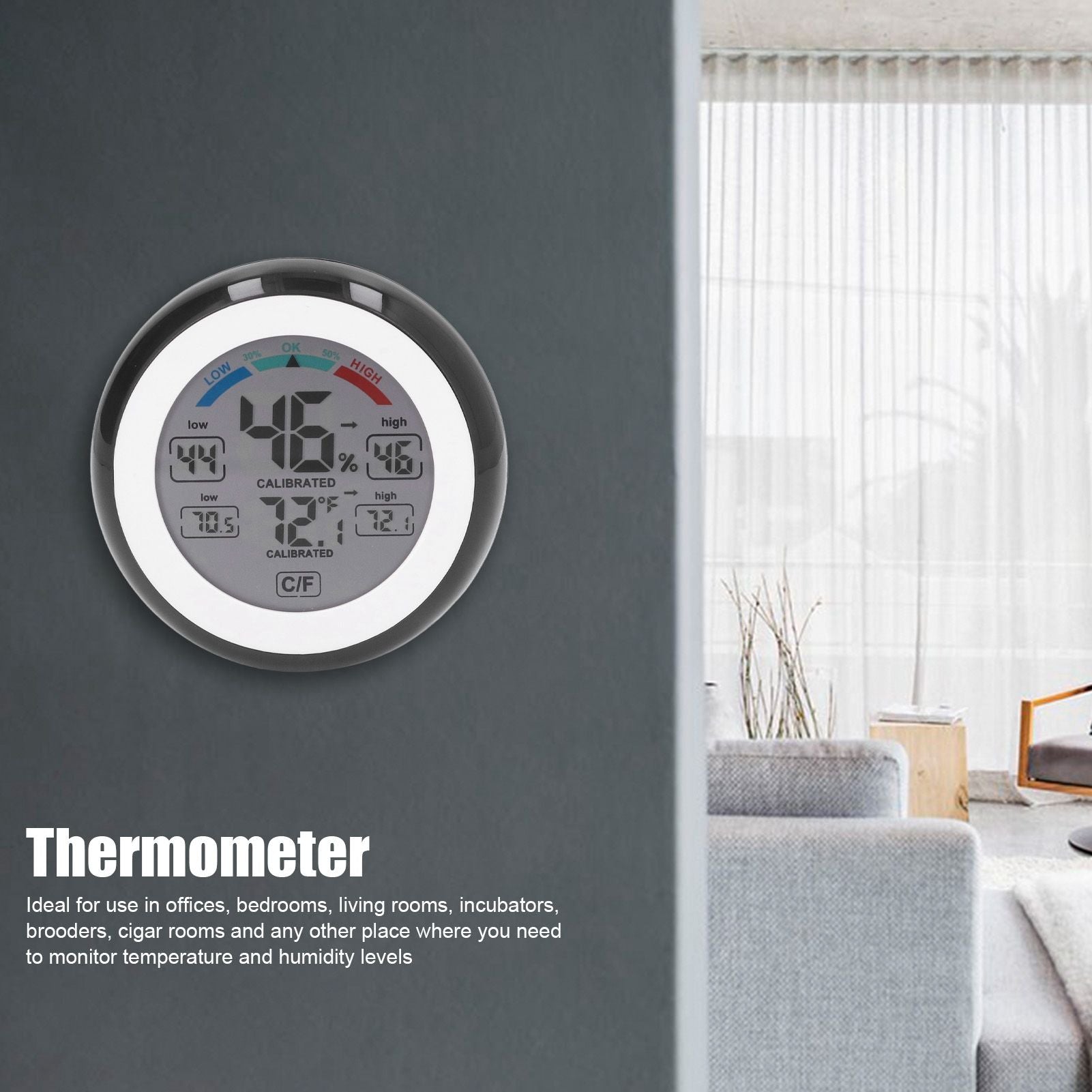 Indoor Outdoor Thermometer Hygrometer Round Touch Screen Wireless Electronic Temperature Humidity Meter with V1294-YM0523-3111220005611