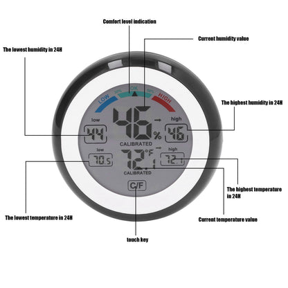 Indoor Outdoor Thermometer Hygrometer Round Touch Screen Wireless Electronic Temperature Humidity Meter with V1294-YM0523-3111220005611