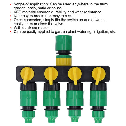 Water Hose Splitter ABS Material 4 Way Stainless Durable Garden Irrigation Faucet Splitter for Patio Farm V1294-YM0523-3111220007911