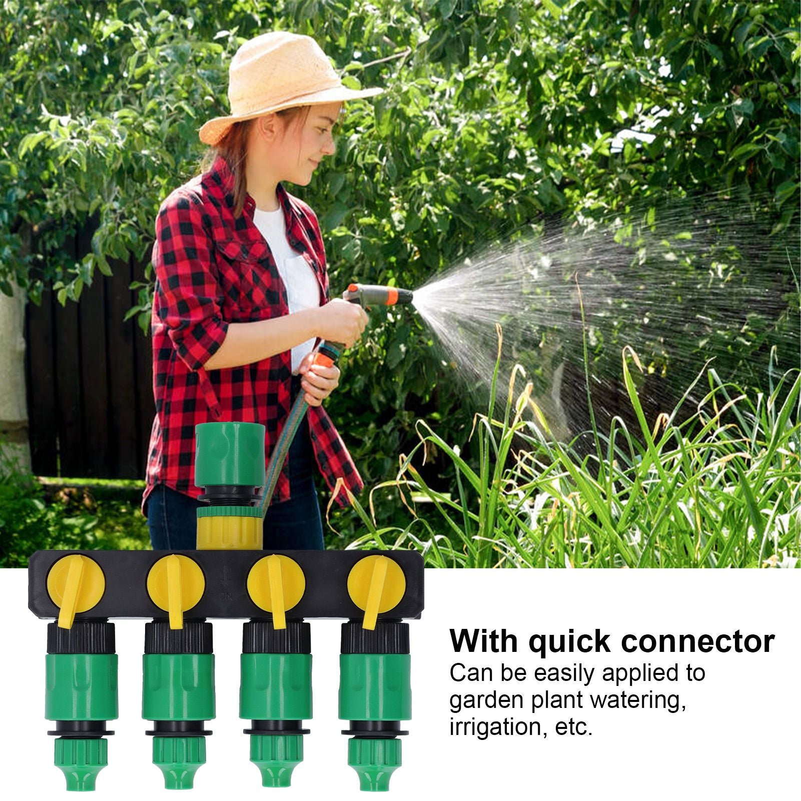 Water Hose Splitter ABS Material 4 Way Stainless Durable Garden Irrigation Faucet Splitter for Patio Farm V1294-YM0523-3111220007911
