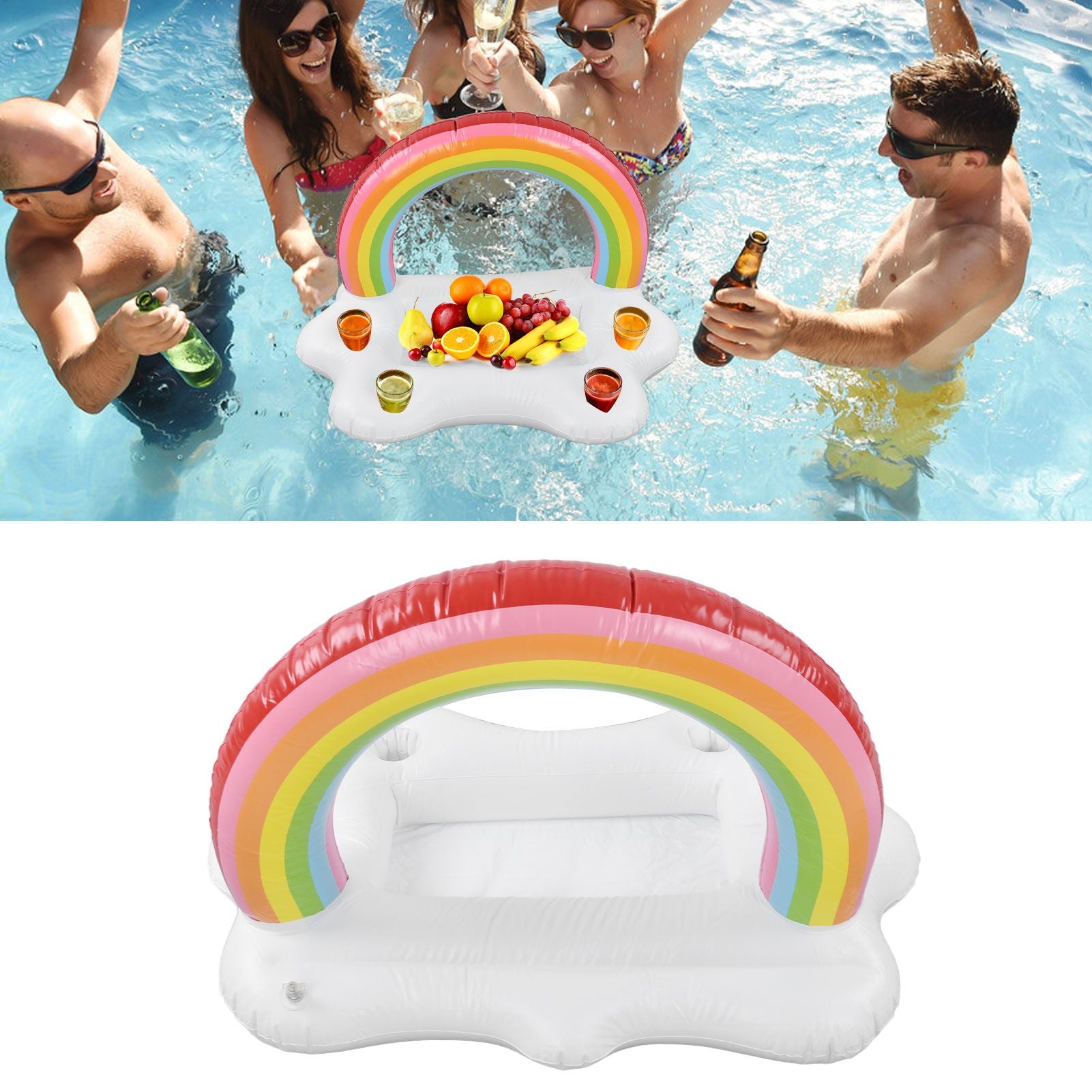 Inflatable Rainbow Cloud Drink Holder Floating Beverage Salad Fruit Serving Bar Pool Float Tool V1294-YM0523-3111220012611