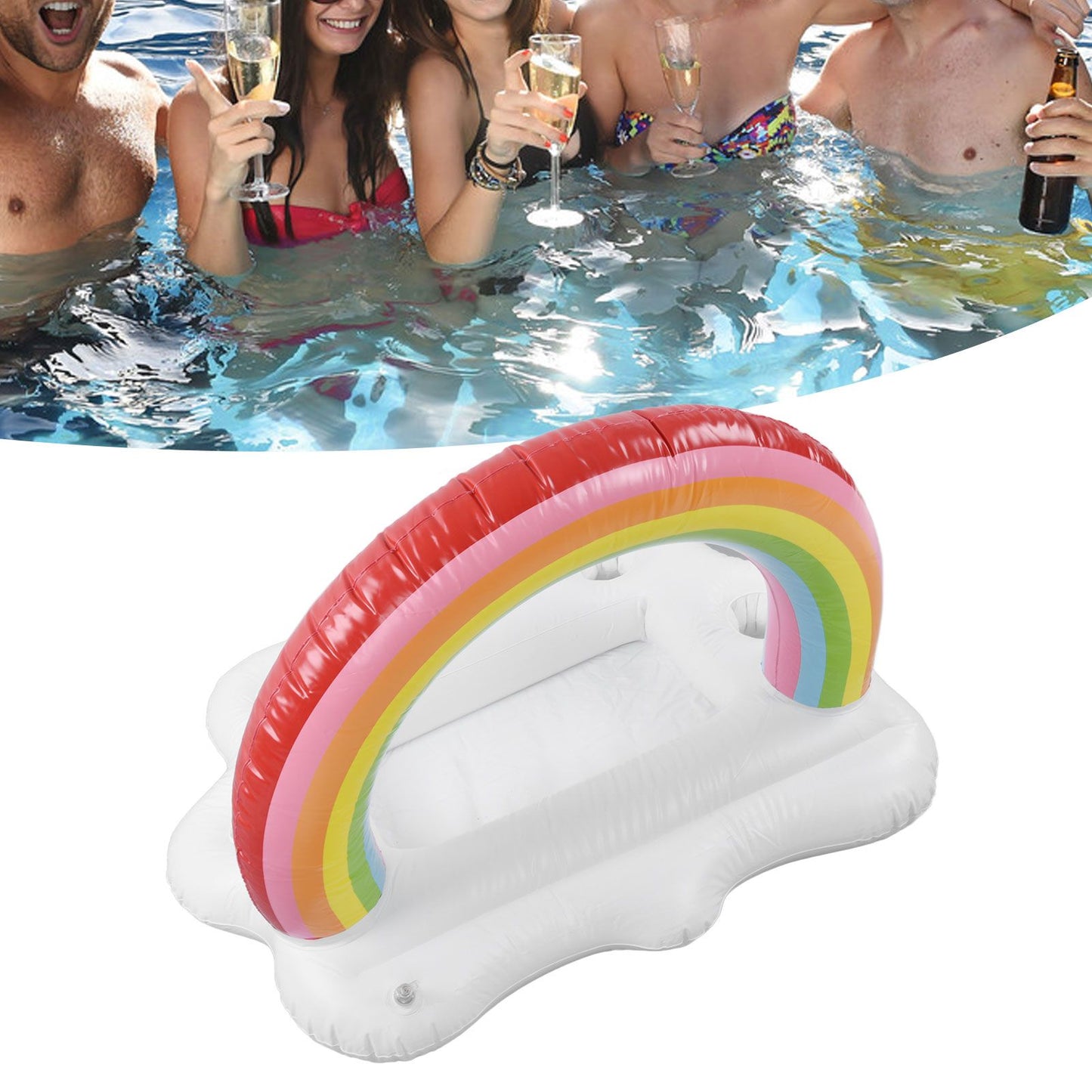 Inflatable Rainbow Cloud Drink Holder Floating Beverage Salad Fruit Serving Bar Pool Float Tool V1294-YM0523-3111220012611
