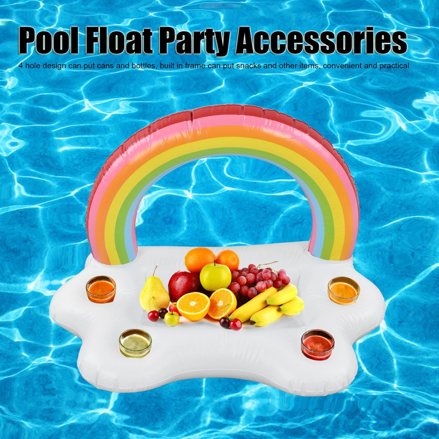 Inflatable Rainbow Cloud Drink Holder Floating Beverage Salad Fruit Serving Bar Pool Float Tool V1294-YM0523-3111220012611