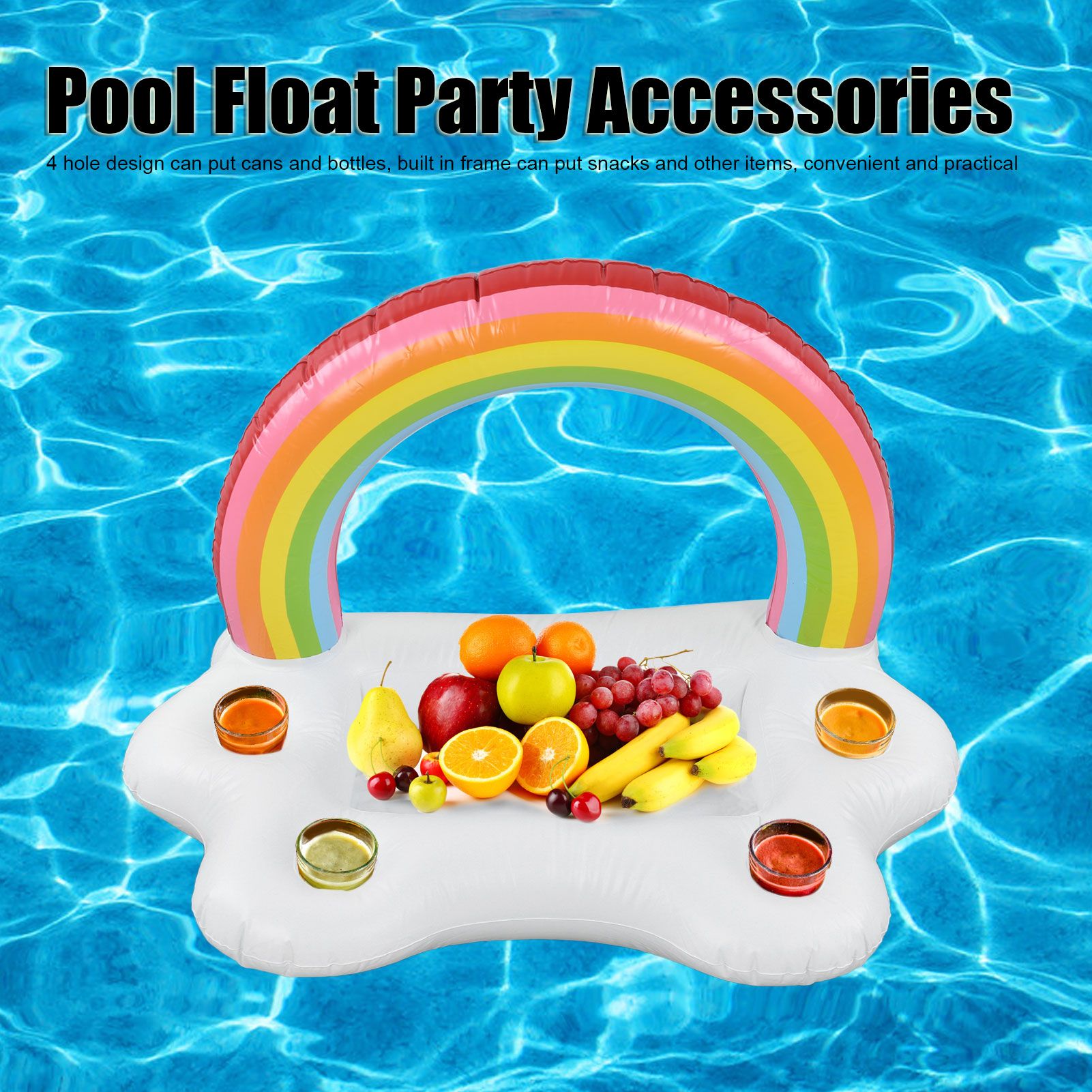 Inflatable Rainbow Cloud Drink Holder Floating Beverage Salad Fruit Serving Bar Pool Float Tool V1294-YM0523-3111220012611