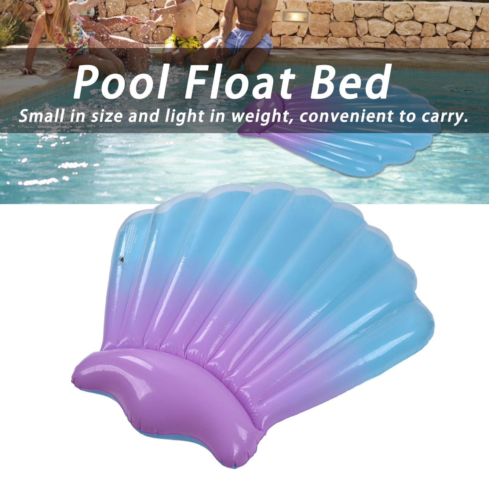 Float Bed Inflatable Floating PVC Shell Shaped Portable Accessory for Indoor Outdoor V1294-YM0523-3111220014411