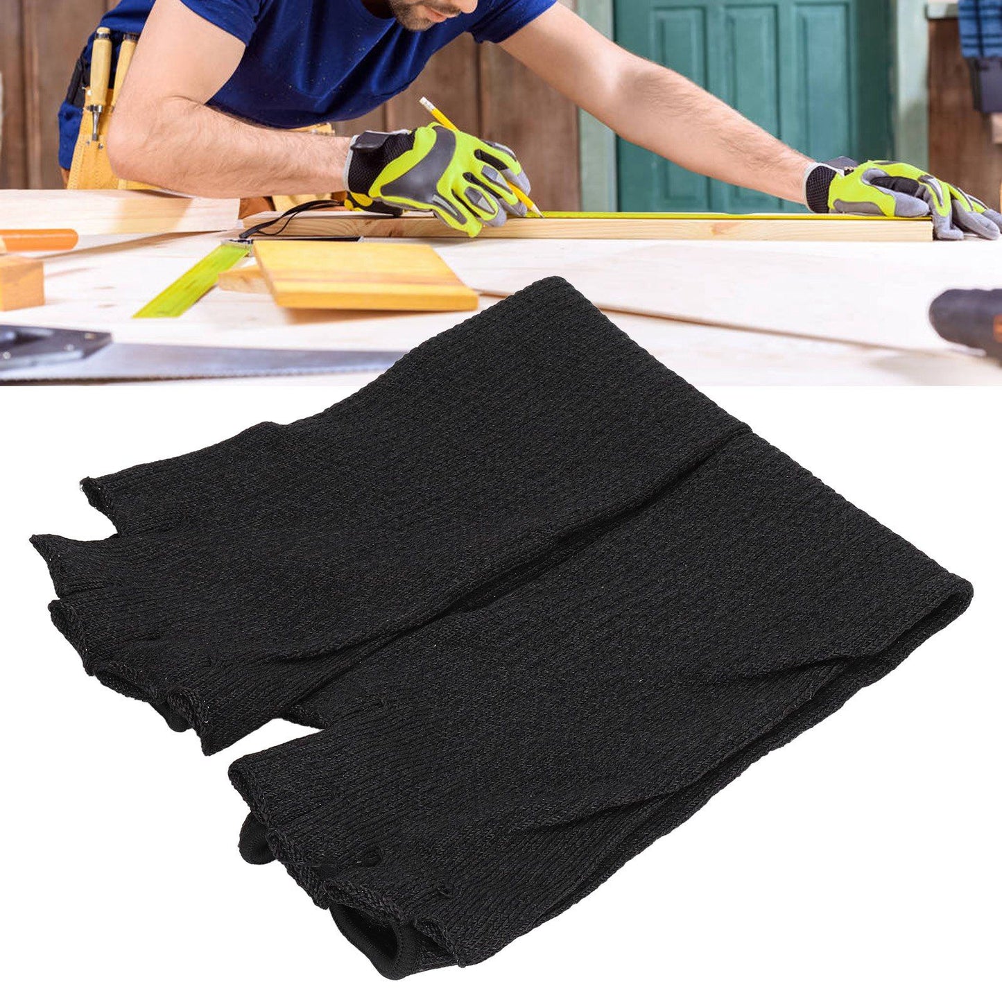 Arm Guards 45cm/17.7in Cut Resistant Half Finger Arm Sleeve for Kitchen Woodworking Gardening Black V1294-YM0523-3111220014711