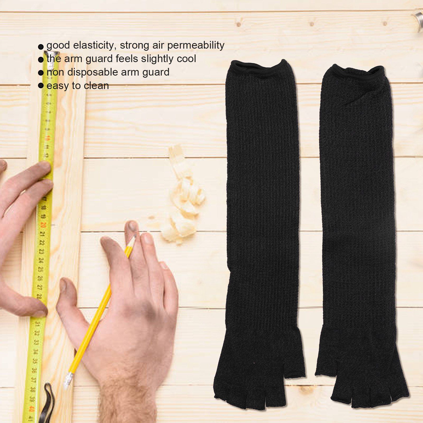 Arm Guards 45cm/17.7in Cut Resistant Half Finger Arm Sleeve for Kitchen Woodworking Gardening Black V1294-YM0523-3111220014711