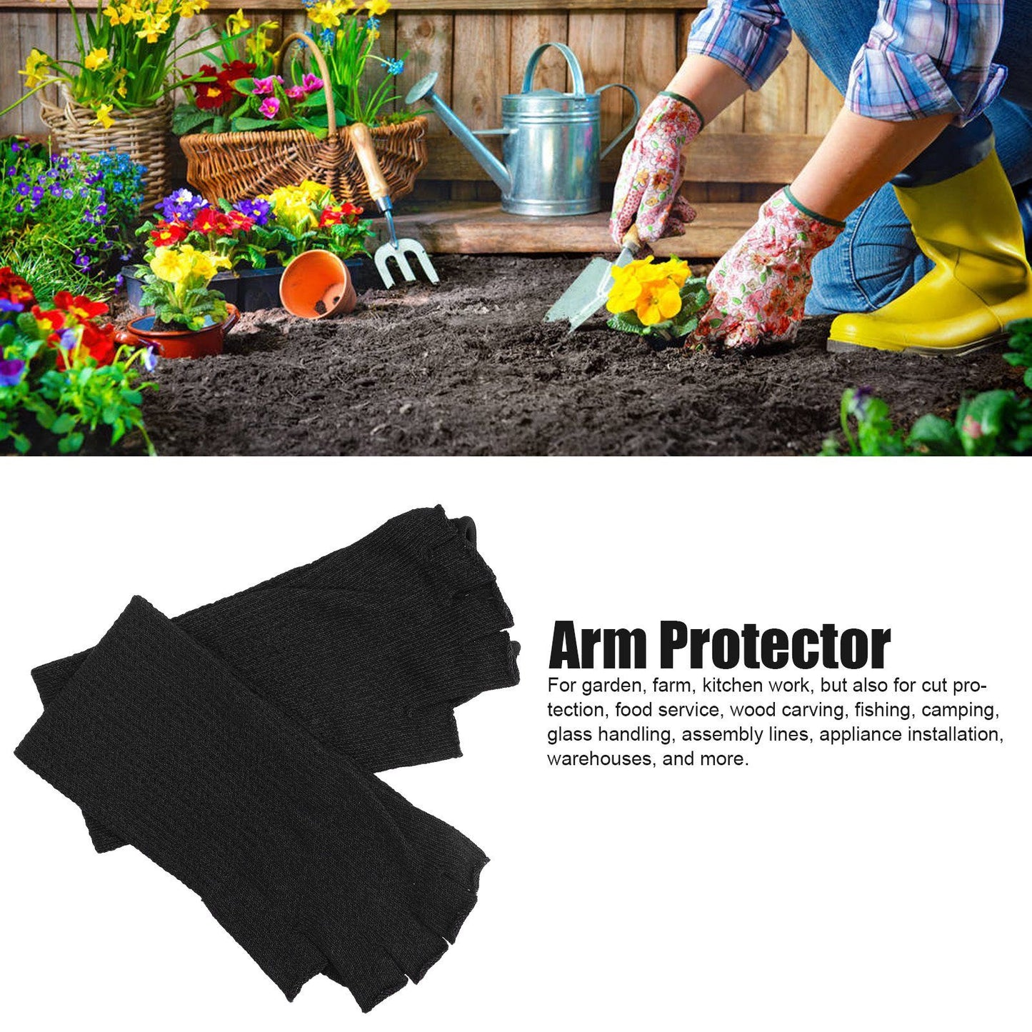 Arm Guards 45cm/17.7in Cut Resistant Half Finger Arm Sleeve for Kitchen Woodworking Gardening Black V1294-YM0523-3111220014711