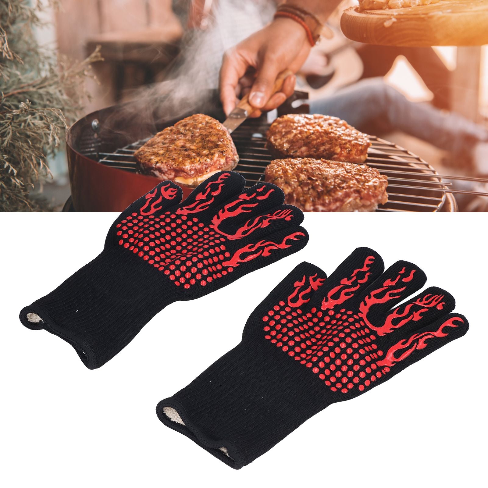 800 degrees C Heat Resistant Gloves Washable Insulation Fireproof Gloves for Outdoor BBQ Grilling V1294-YM0523-3111220017911