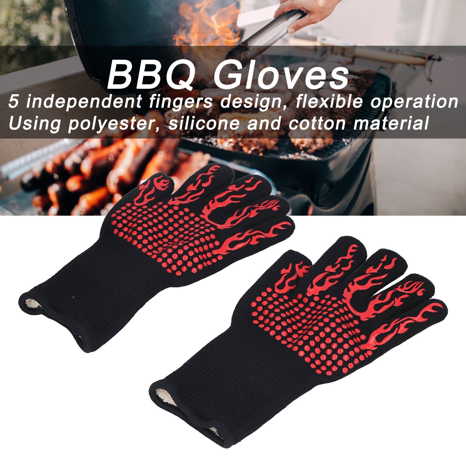 800 degrees C Heat Resistant Gloves Washable Insulation Fireproof Gloves for Outdoor BBQ Grilling V1294-YM0523-3111220017911