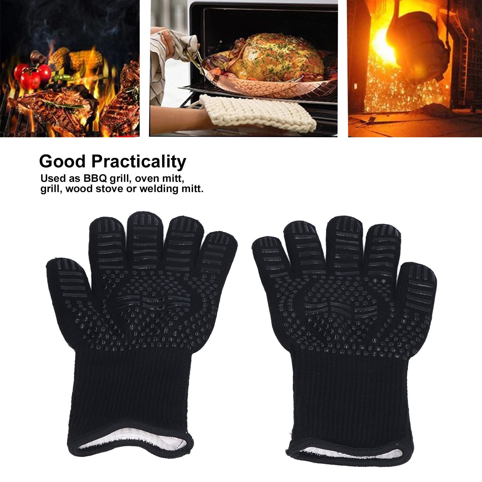 Heat Resistant Gloves 500 degrees C 31cm Hot Proof Mitts Cooking Tool for BBQ Oven Welding V1294-YM0523-3111220018911
