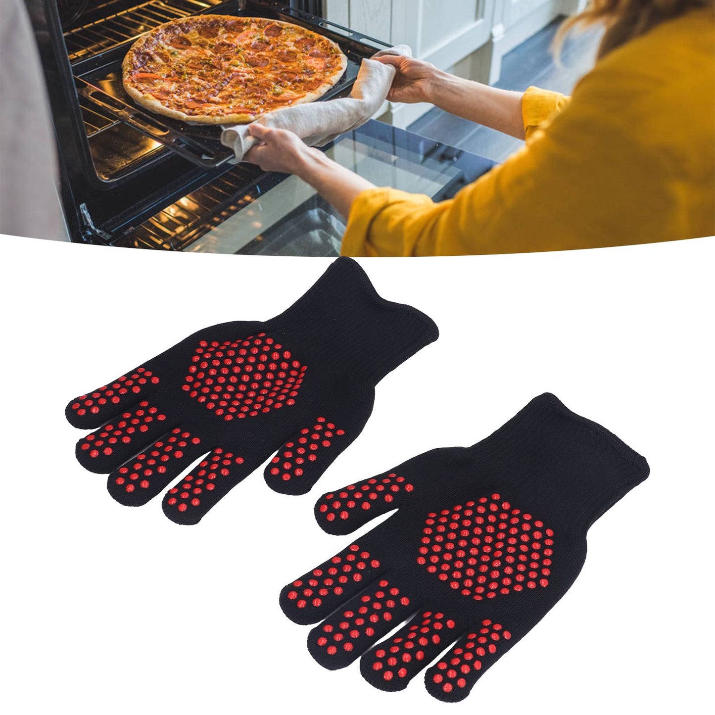 Heat Resistant Gloves 25cm Separate Fingers Hot Proof Mitts Cooking Tool for BBQ Welding V1294-YM0523-3111220019611
