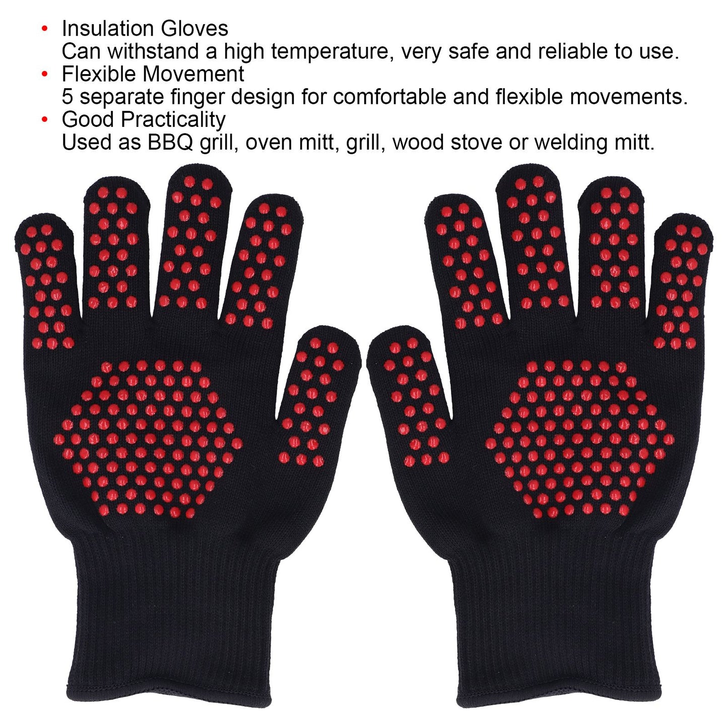 Heat Resistant Gloves 25cm Separate Fingers Hot Proof Mitts Cooking Tool for BBQ Welding V1294-YM0523-3111220019611