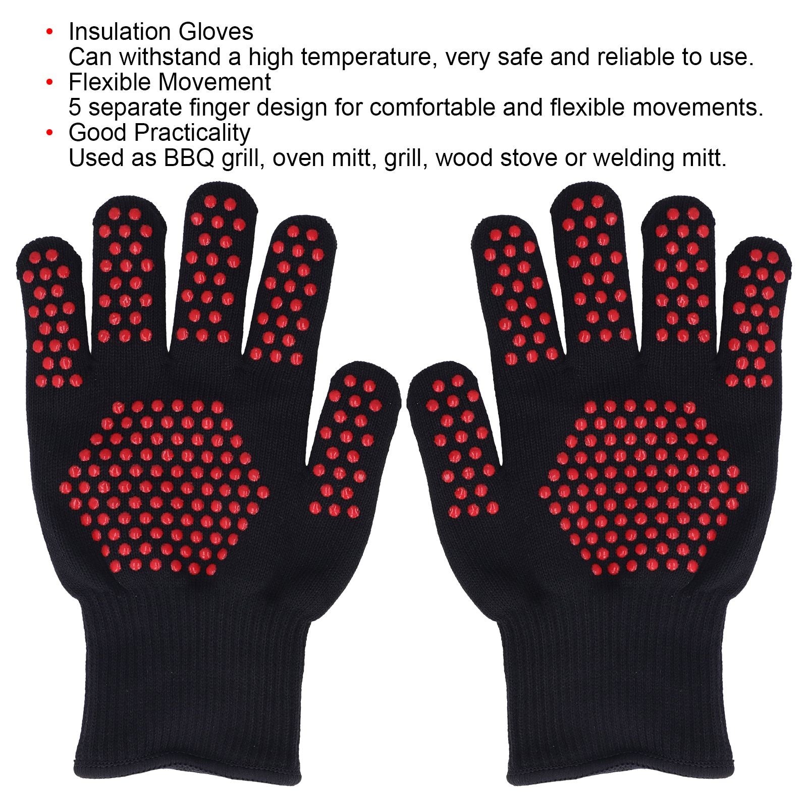Heat Resistant Gloves 25cm Separate Fingers Hot Proof Mitts Cooking Tool for BBQ Welding V1294-YM0523-3111220019611