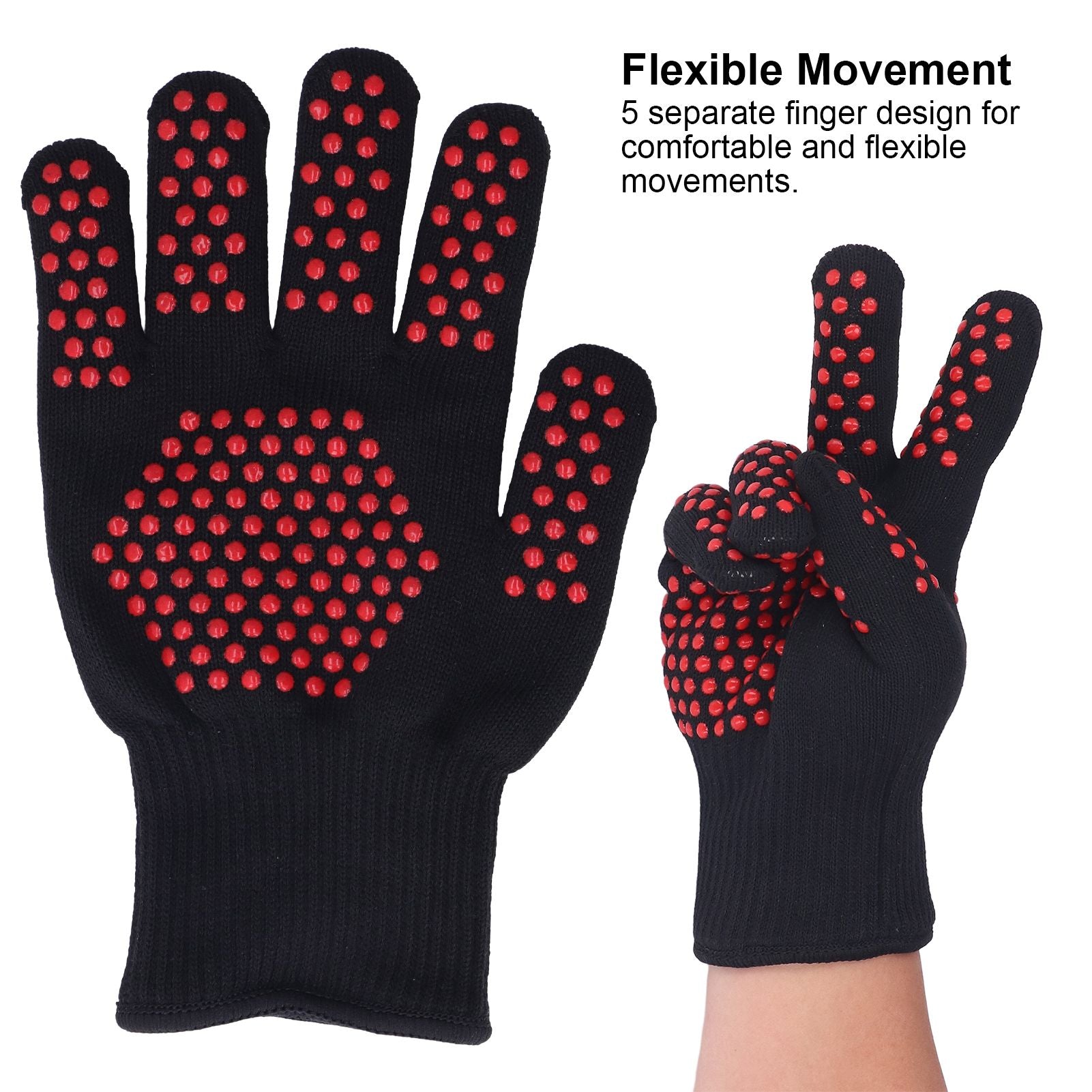 Heat Resistant Gloves 25cm Separate Fingers Hot Proof Mitts Cooking Tool for BBQ Welding V1294-YM0523-3111220019611