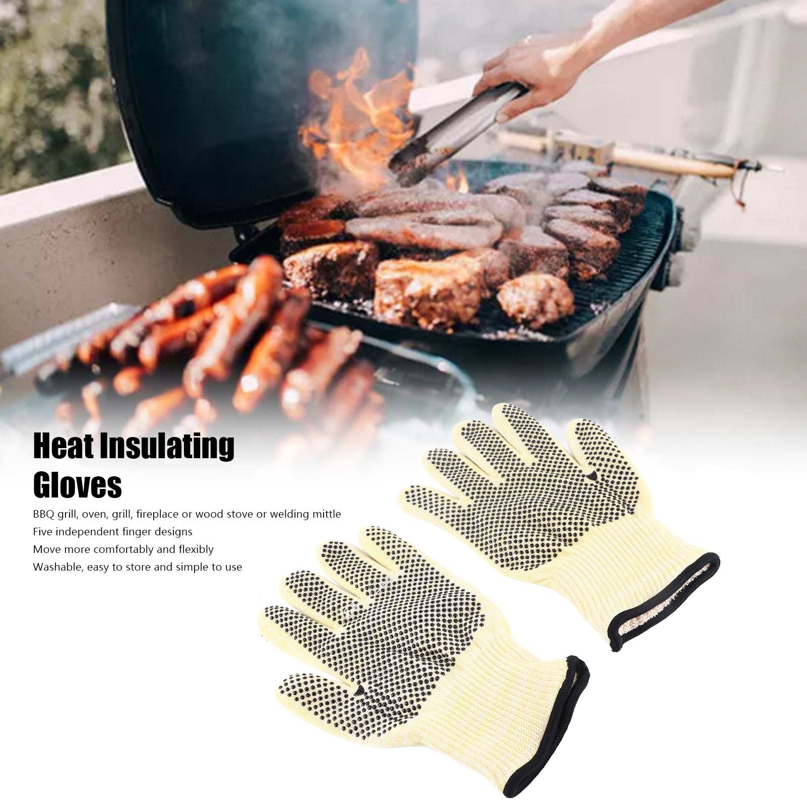 BBQ Grill Gloves 800 degrees C Heat Resistant Insulating Open Fire Proof Professional for Firepit Oven V1294-YM0523-3111220019811