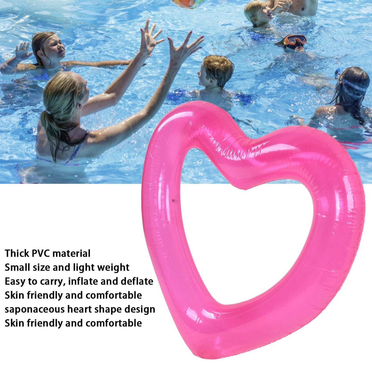 Heart Pool Float PVC Material Skin Friendly Lightweight Pink Romantic Style Floating Tubes for Summer V1294-YM0523-3111220021811