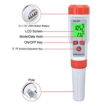 PH Tester 4 in 1 Portable Automatic Recognition Temperature Compensation Accurate Widely Used EC Meter for PH V1294-YM0523-3111220027111