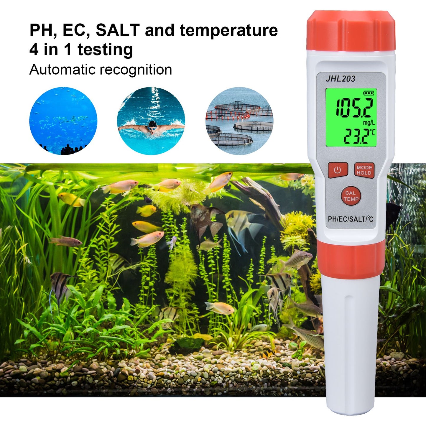 PH Tester 4 in 1 Portable Automatic Recognition Temperature Compensation Accurate Widely Used EC Meter for PH V1294-YM0523-3111220027111