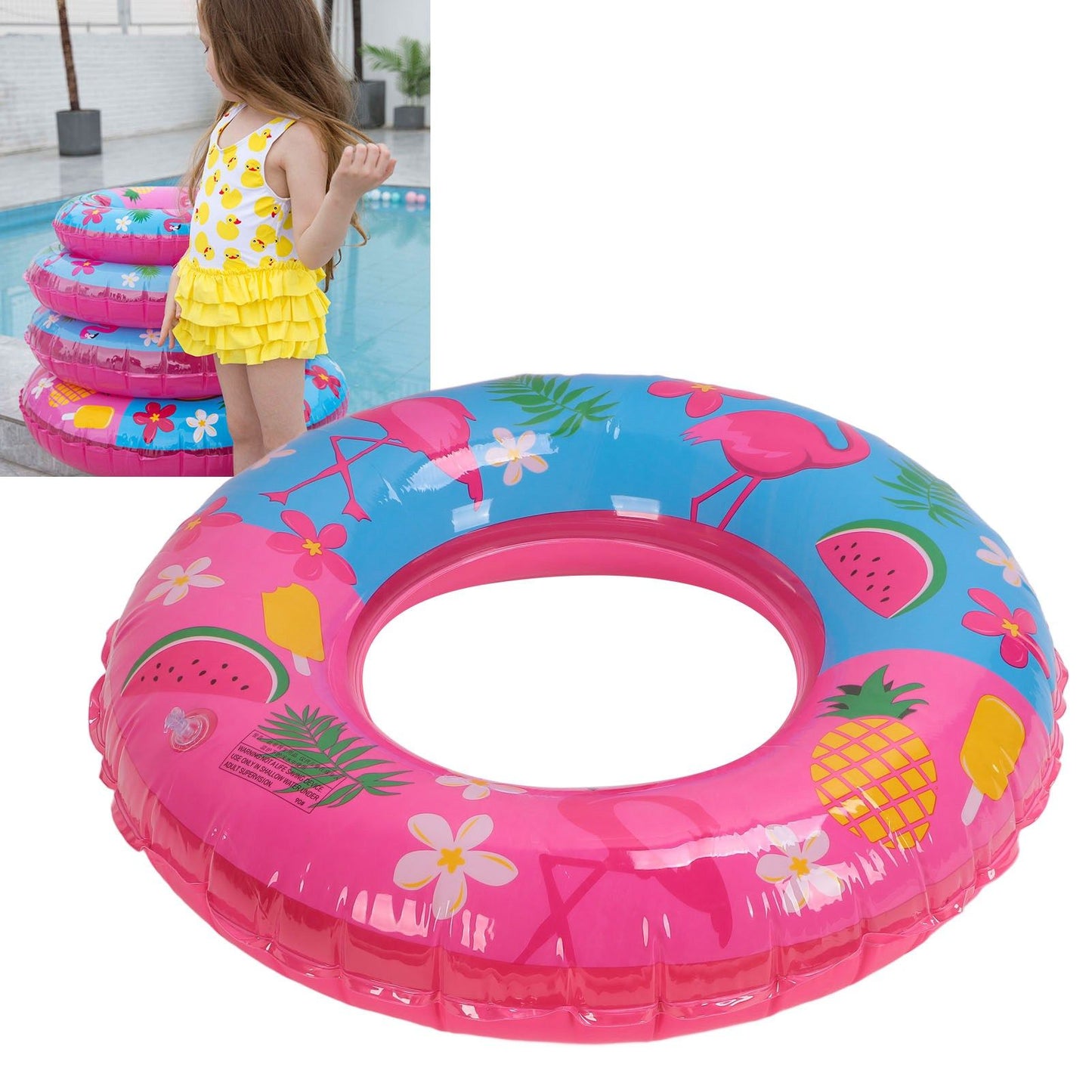 Swimming Floats Pink Flamingo Pattern Thickened Eco Friendly PVC Portable Round Pool Floats for Girl V1294-YM0523-3111220029611